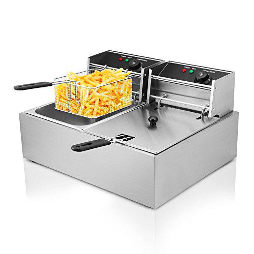 Happybuy Freidora Eléctrica 12L 5000W Freidora Industrial Acero Inoxidable para Patatas Fritas Deep Fryer Commercial (6L + 6L Tanque con accesorios)