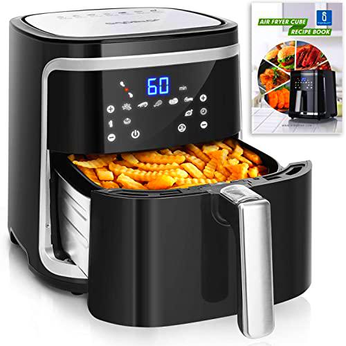 Freidora de aire sin aceite 7L, Air Fryer 1900W, on 9 Funciones Preestablecidas + Mantener Caliente