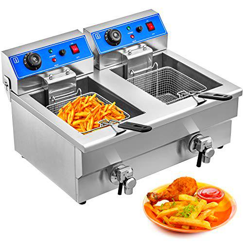 VEVOR Freidora Eléctrica Termostato Automático Comercial Patatas Fritas 20L 3,000W