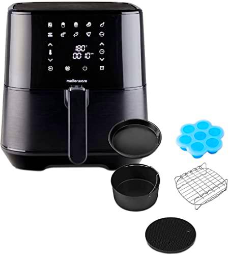 Mellerware - Pack Freidora de Aire Crunchy! Plus XL + 5 Accesorios | 5,5L | 10 Programas | Air Fryer 80-200ºC | Molde Pasteles