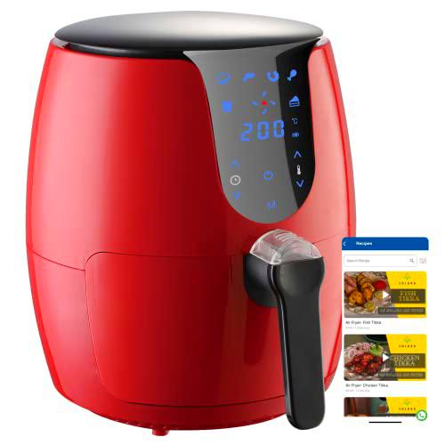 Freidora de aire digital grande SOLARA para cocina doméstica con 6 modos preestablecidos | Cesta 3.5L | 1500 W | Rojo