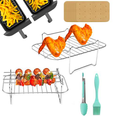 Accesorios Para Ninja Freidoras de Aire - Acero inoxidable 304 Air Fryer Rack con Papel para Hornear 100 Compatible con Ninja AF300EU AF400EU