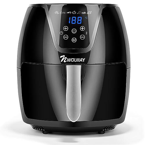 NWOUIIAY Freidora de Aire 1800W Freidora sin Aceite con Capacidad de 5.5L Temperatura Ajustable 7 Modos Menús con Pantella LED Táctil Incluye Libro de Recetas Libre BPA es Fácil de Limpiar