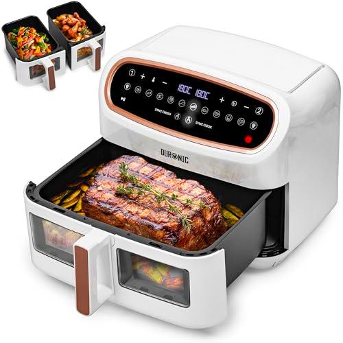 Duronic AF34 WG Freidora de aire sin aceite 2400 W | Air Fryer 2 cestas 5L + 1 cesta 10L con Ventana | Airfryer 10 programas | Pantalla táctil | Cestas antiadherentes | Fácil de limpiar | 50-200º