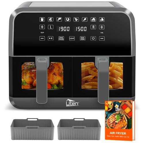 Uten Freidora de Aire Doble Cesta 8L, 1700W Air Fryer con ventana visualización